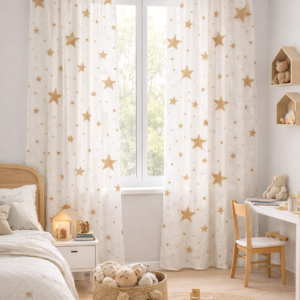 Visillo Infantil Estrellas Beige y Blancas
