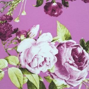 Tejido Flamenco Natasha Flores Rosas y Fondo Morado