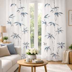 Visillo Hojas Bambú Azul