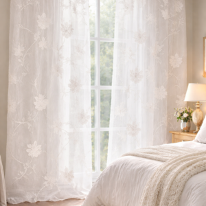 Visillo Bordado Flores Blanco