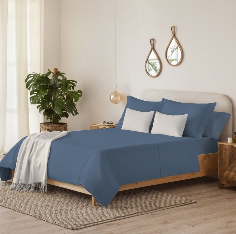 Juego de Sábanas Serena Liso Azul