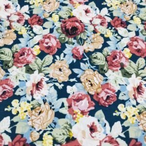 Popelín Algodón Flores Azul Marino