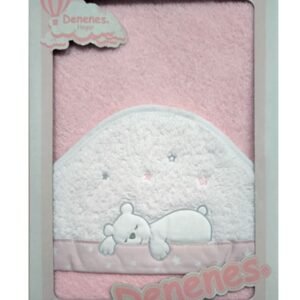 Capa de Baño Bebé Algodón Osito Dormido Rosa