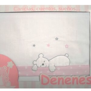 Juego Sábanas Bebé Coche-Cuco Osito Durmiendo Rosa