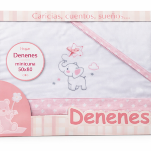 Juego Sábanas Bebé Minicuna Elefante Lazo Rosa