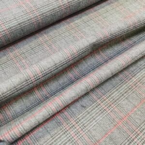 Tejido Viscosa Poliéster Cuadros Granate y Gris