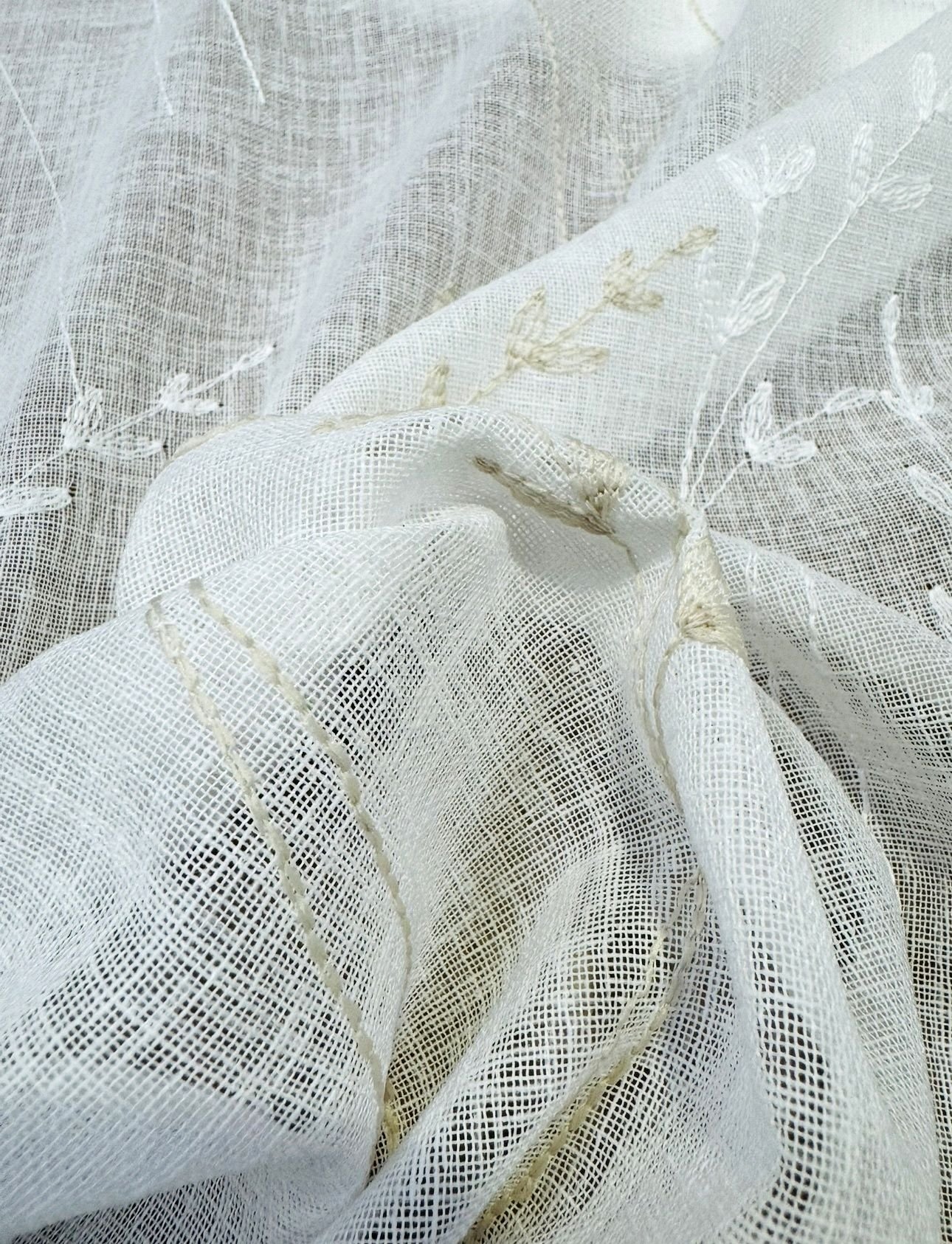 Visillo Melody Blanco y Flores Tostadas - Imagen 2