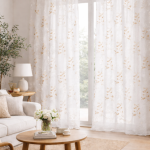 Visillo Melody Blanco y Flores Tostadas