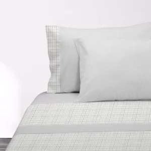 Juego de Sábanas Franela Luna Cuadros Gris