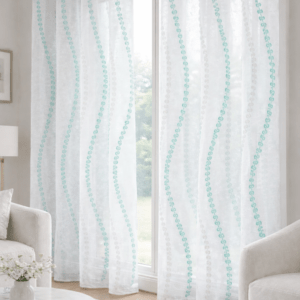 Cortina Confeccionada Modelo Lis Verde Agua