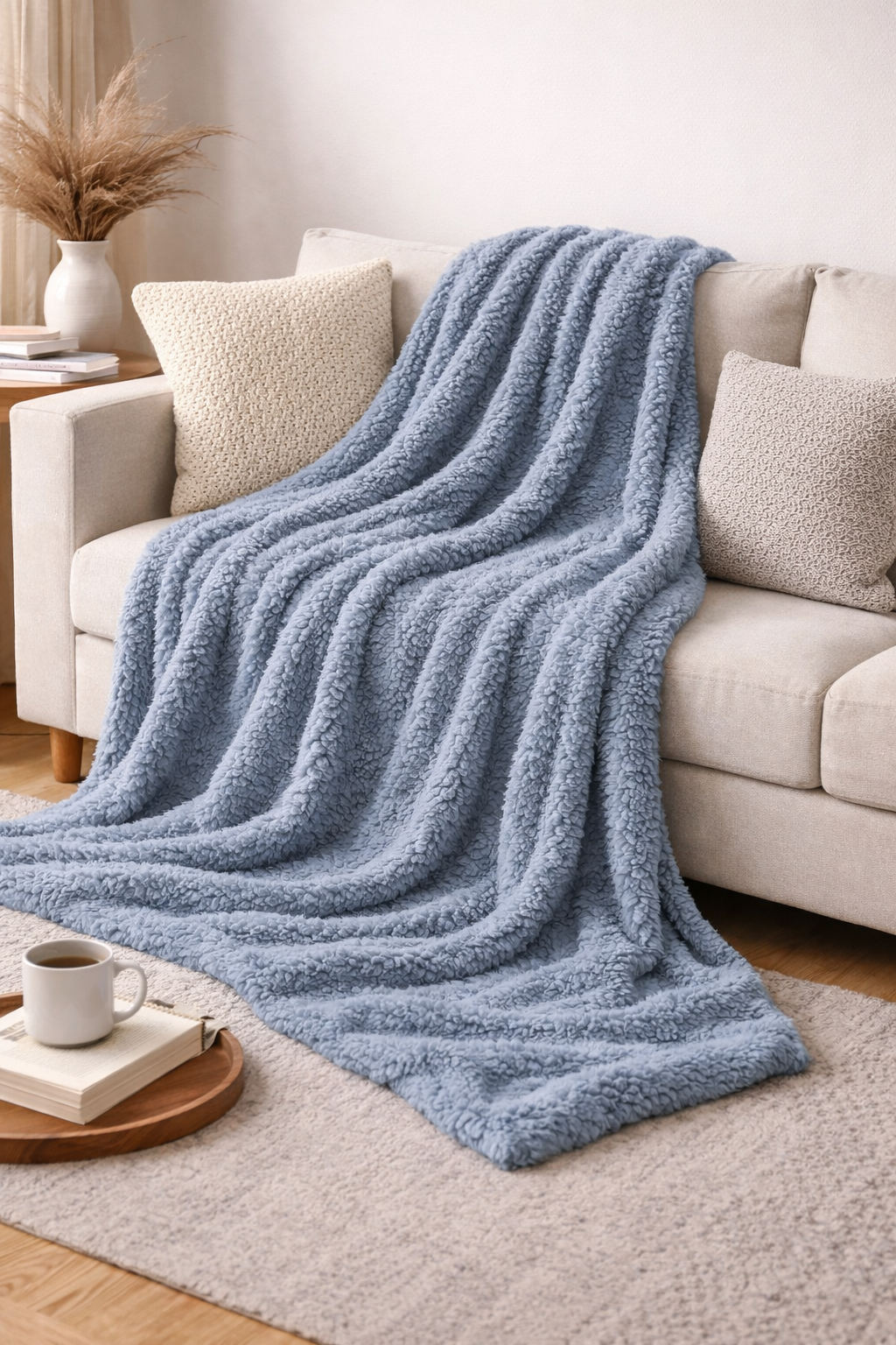 Manta Plaid Sherpa Azul - Imagen 2