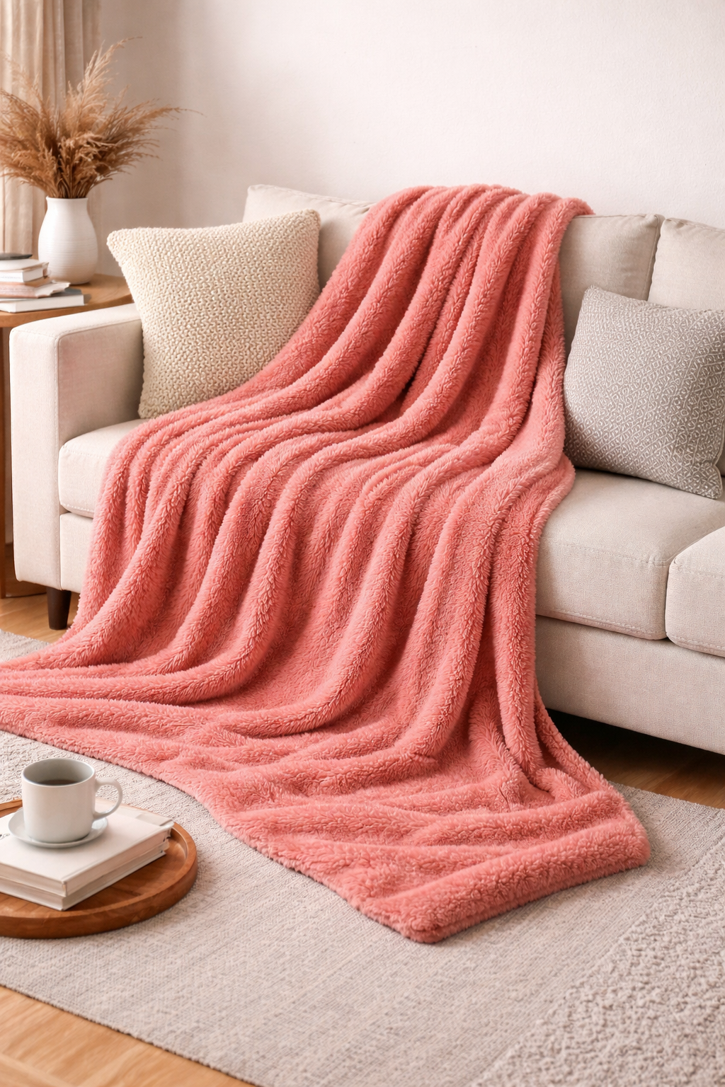 Manta Plaid Sherpa Coral - Imagen 2