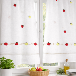 Visillo Cocina Manzanas Amarillo y Rojo