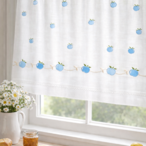 Visillo Cocina Manzanas Azul Celeste