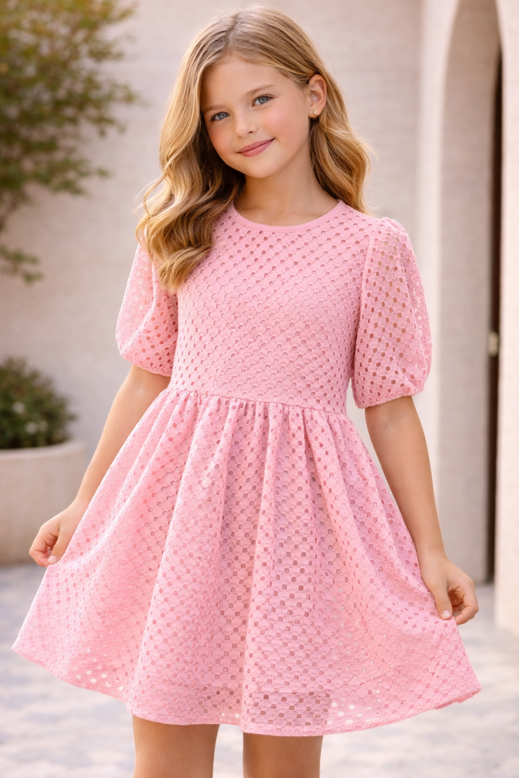 Tejido Batista Bordado Algodón Rosa - Imagen 3