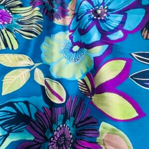 Tejido de Seda Estampada Flores Azul