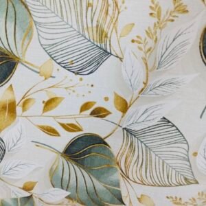 Tela Mantel Resinado Hojas Verdes y Mostaza 140 cm