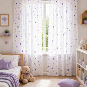 Visillo Infantil Estrellas y Lunas Malva