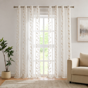 Cortina Confeccionada Jacquard Hojas Beige