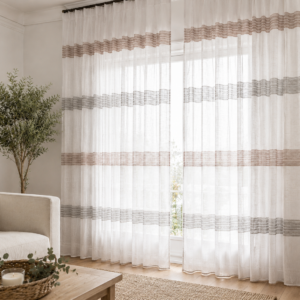 Visillo Modelo Alfa Rayas Plateadas y Rosas