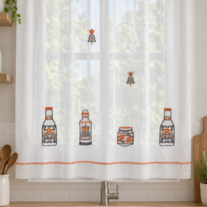 Visillo Cocina Botellas Naranja