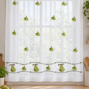 Visillo Cocina Peras Verde