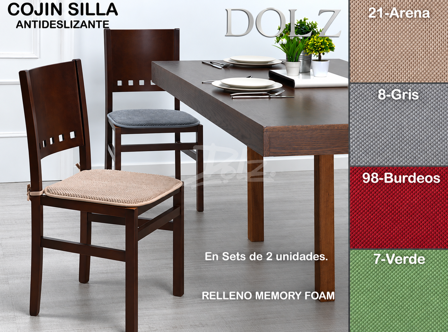 Set de 2 cojines de silla antideslizantes Dolz Arena - Imagen 2