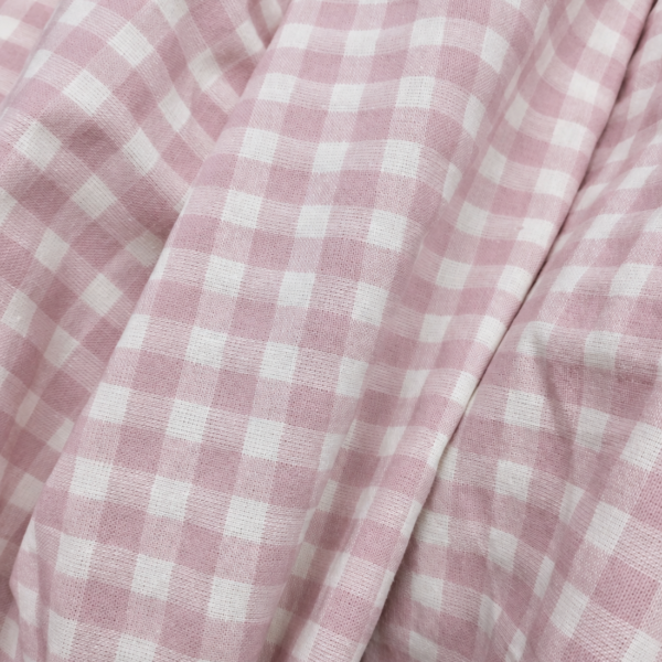 Tejido Seersucker de Cuadros Rosa Palo